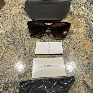 Emporio Armani Women's Black and Brown Sunglasses